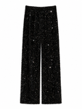 Autumn and Winter Thickened Korean Velvet Sequin Wide Leg Pants Large Long Leg Dipped plus size Floor Pants Shiny Lined Straight Leg Pants for Women
